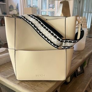 Mersi Cream Vegan Leather Bucket Bag
